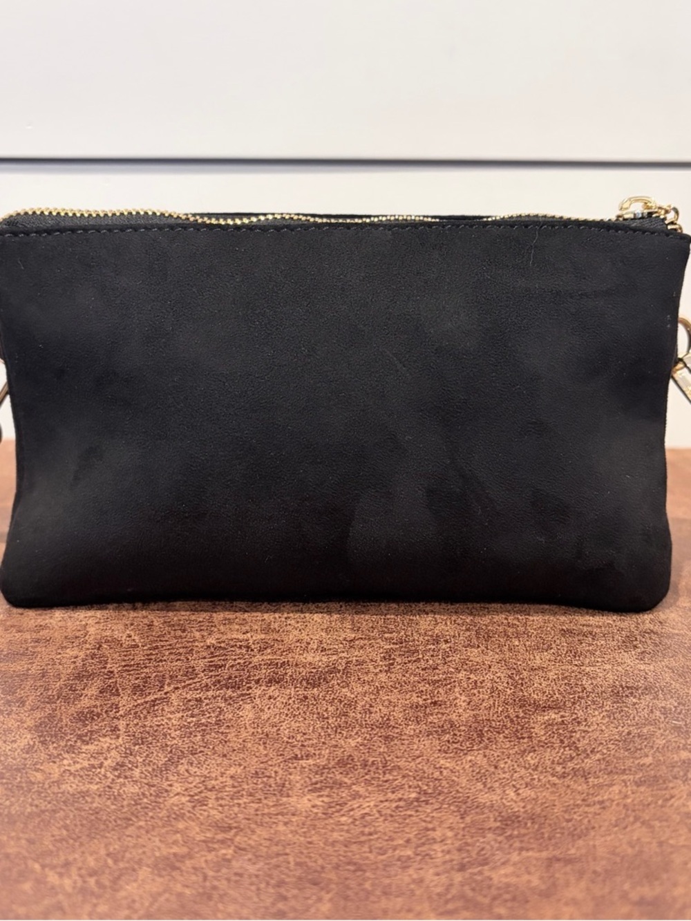 Nanette Lepore Black Faux Suede Wristlet Crossbody Wallet Minimalist Chic Core - Picture 4 of 13